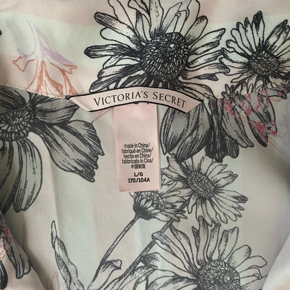 Victoria's Secret White Floral Pajama Romper with Pink Trim